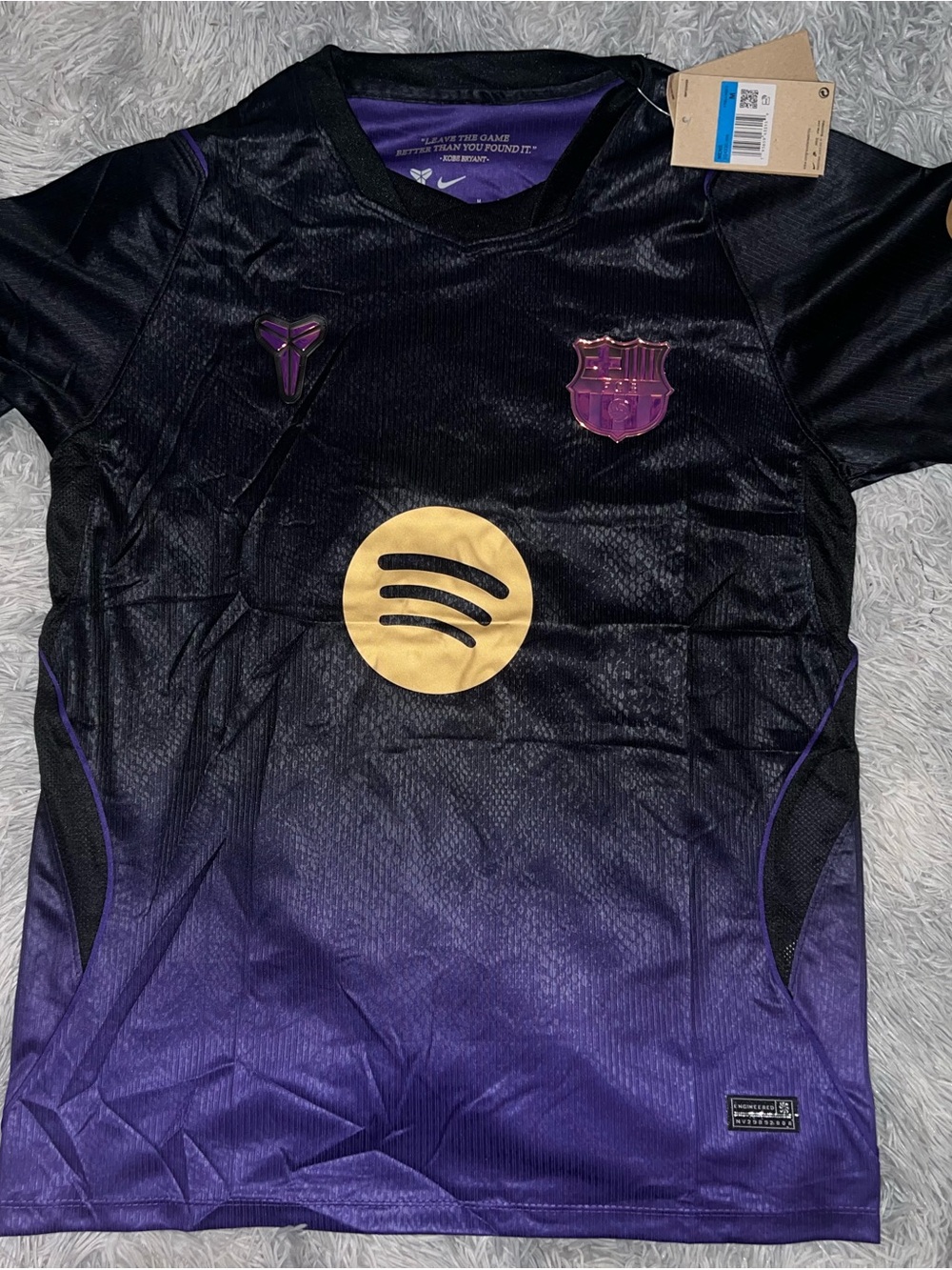 Nike Kids Black and Purple FC Barcelona Jersey with Gold Logo